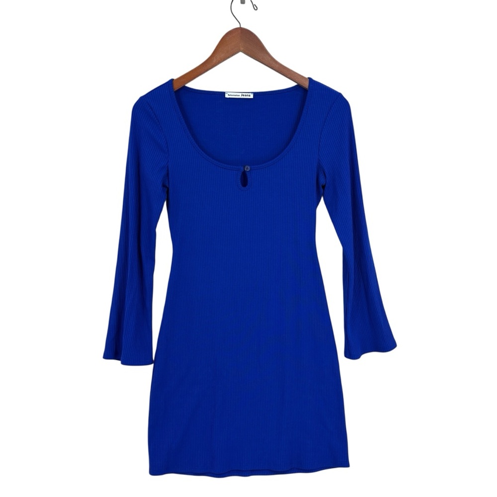 REFORMATION Dress Ribbed Mini Knit Long Bell Sleeves Blue